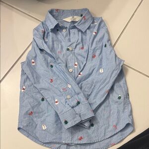 Blue Kids Shirt with snowmen Christmas Embroidery H&M